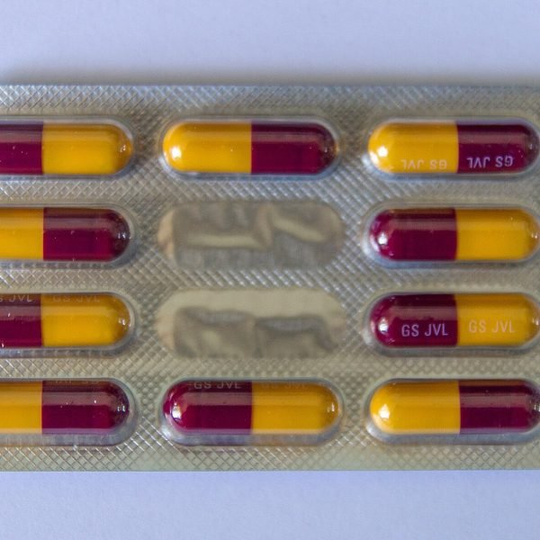 Bottle of fifty mesterolone 25mg tablets with the lot number on the label