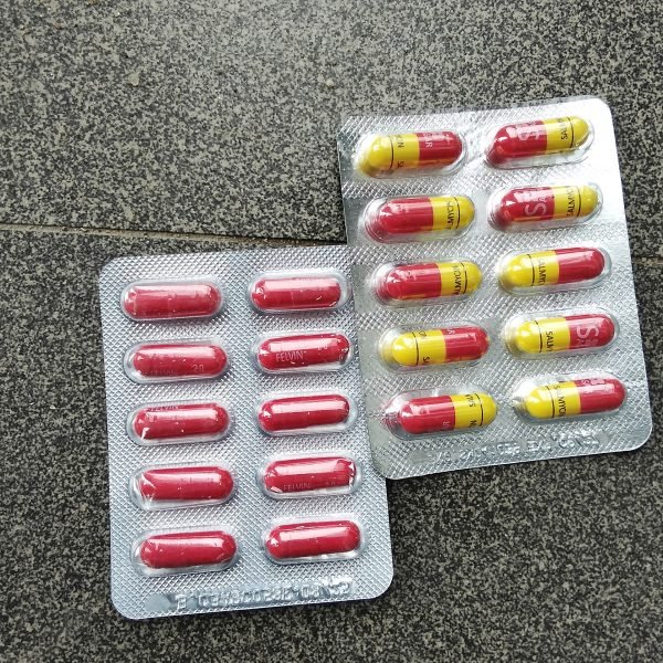 Bottle of CBD curcumin capsules with 30mg cannabidiol, 500mg curcumin and piperine